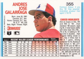 Andres Galarraga  baseball card collectible - Main Image 2