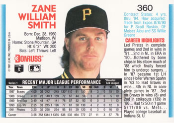 Zane Smith  baseball card collectible - Main Image 2