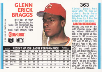 Glenn Braggs  baseball card collectible - Main Image 2