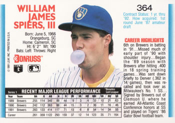Bill Spiers  baseball card collectible - Main Image 2