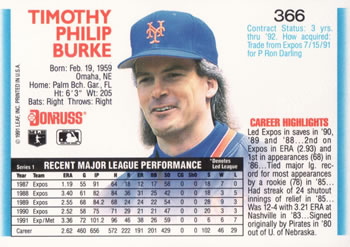 Tim Burke  baseball card collectible - Main Image 2