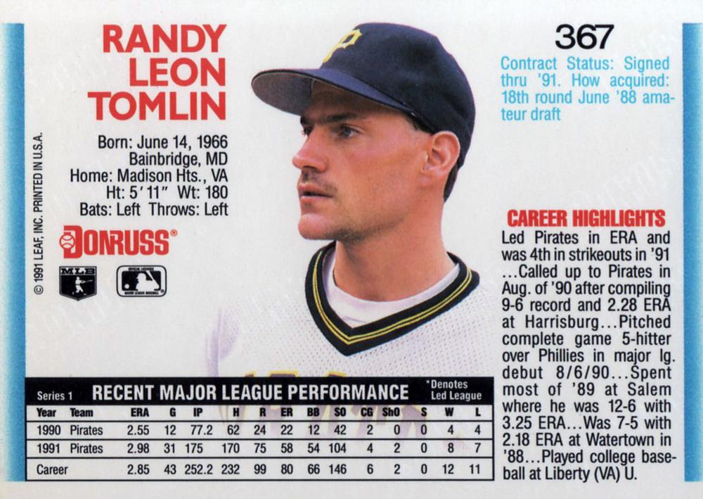 Randy Tomlin  baseball card collectible - Main Image 2