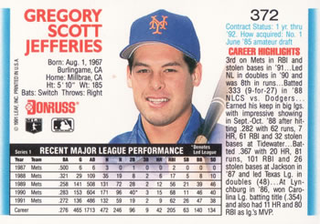 Gregg Jefferies  baseball card collectible - Main Image 2