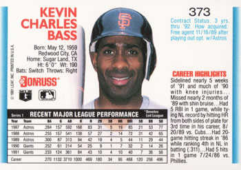 Kevin Bass  baseball card collectible - Main Image 2