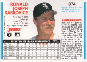 Ron Karkovice  baseball card collectible - Main Image 2