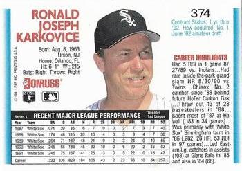 Ron Karkovice  baseball card collectible - Main Image 2