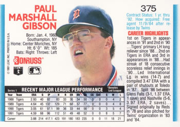 Paul Gibson  baseball card collectible - Main Image 2