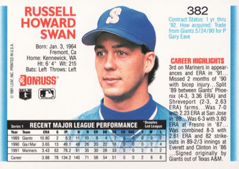 Russ Swan  baseball card collectible - Main Image 2