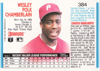 Wes Chamberlain  baseball card collectible - Main Image 2