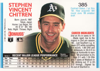 Steve Chitren  baseball card collectible - Main Image 2