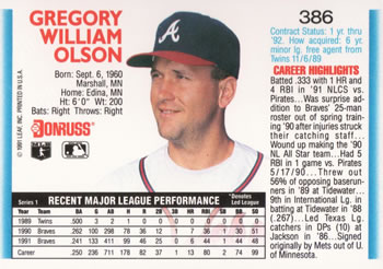 Greg Olson  baseball card collectible - Main Image 2