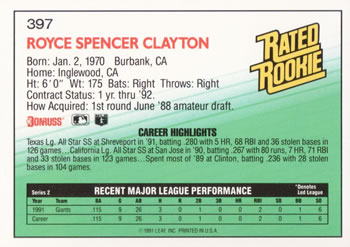 Royce Clayton  baseball card collectible - Main Image 2