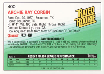 Archie Corbin  baseball card collectible - Main Image 2