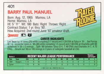Barry Manuel  baseball card collectible - Main Image 2