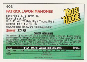 Pat Mahomes  baseball card collectible - Main Image 2