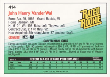 John Vander Wal  baseball card collectible - Main Image 2