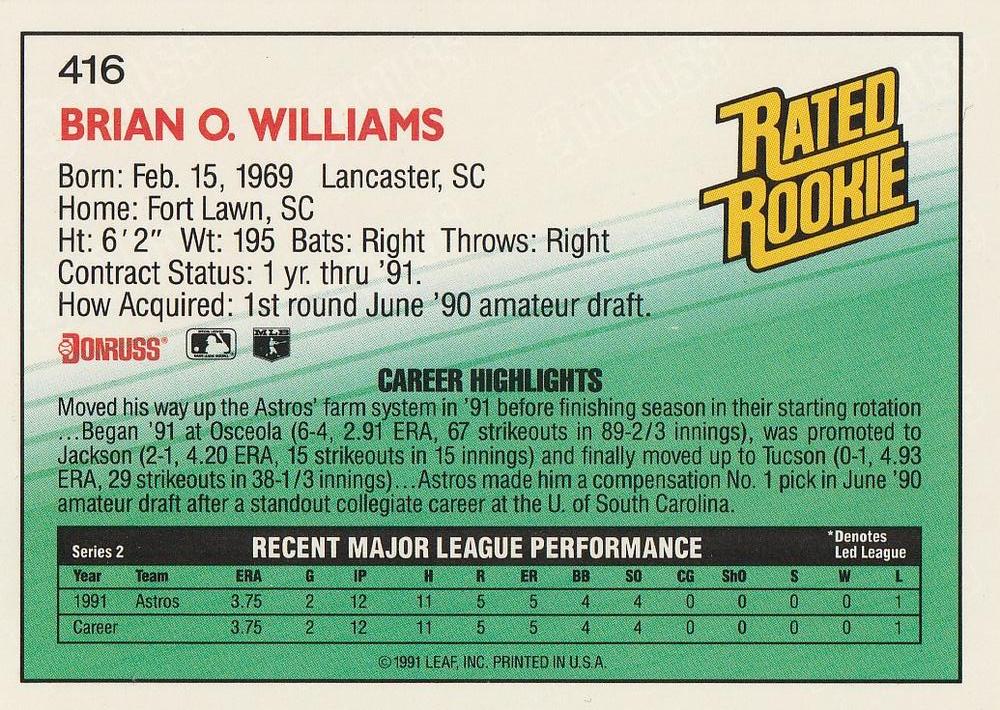 Brian Williams  baseball card collectible - Main Image 2