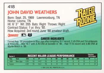 David Weathers  baseball card collectible - Main Image 2