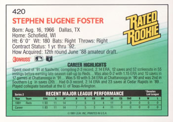 Steve Foster  baseball card collectible - Main Image 2