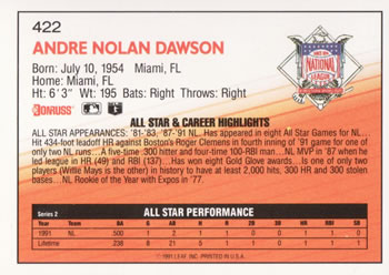 Andre Dawson  baseball card collectible - Main Image 2