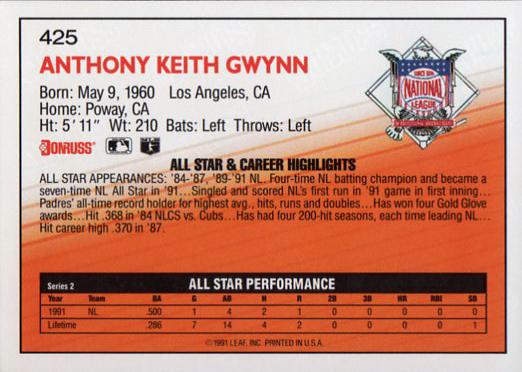 Tony Gwynn  baseball card collectible - Main Image 2