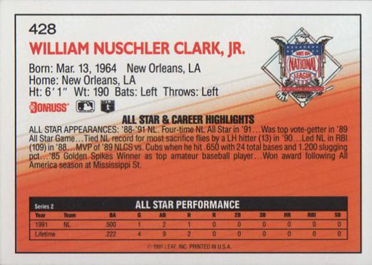 Will Clark  baseball card collectible - Main Image 2