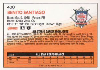 Benito Santiago  baseball card collectible - Main Image 2