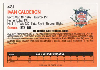 Ivan Calderon  baseball card collectible - Main Image 2