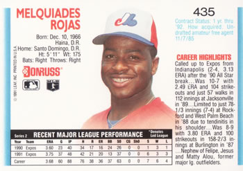 Mel Rojas  baseball card collectible - Main Image 2