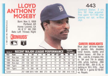 Lloyd Moseby  baseball card collectible - Main Image 2