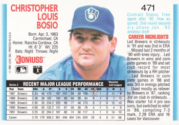 Chris Bosio  baseball card collectible - Main Image 2