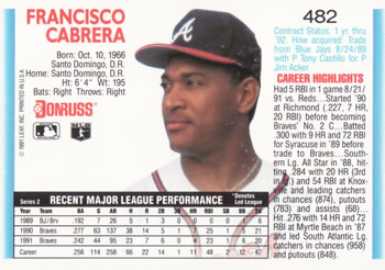 Francisco Cabrera  baseball card collectible - Main Image 2