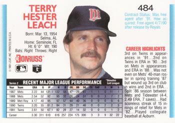 Terry Leach  baseball card collectible - Main Image 2