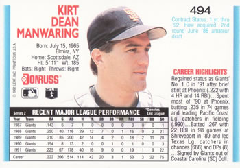 Kirt Manwaring  baseball card collectible - Main Image 2