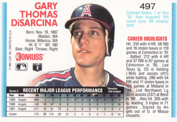 Gary DiSarcina  baseball card collectible - Main Image 2