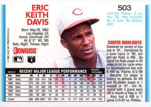 Eric Davis  baseball card collectible - Main Image 2