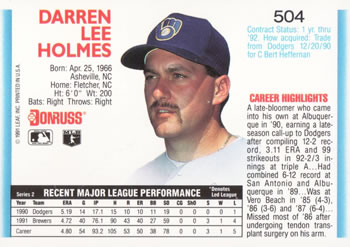 Darren Holmes  baseball card collectible - Main Image 2
