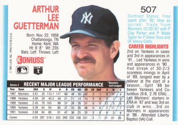 Lee Guetterman  baseball card collectible - Main Image 2