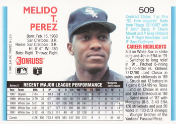 Melido Perez  baseball card collectible - Main Image 2