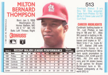 Milt Thompson  baseball card collectible - Main Image 2