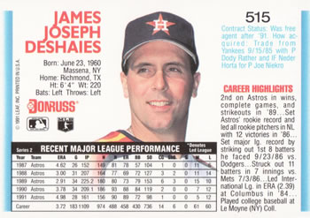 Jim Deshaies  baseball card collectible - Main Image 2