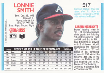Lonnie Smith  baseball card collectible - Main Image 2