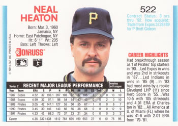 Neal Heaton  baseball card collectible - Main Image 2