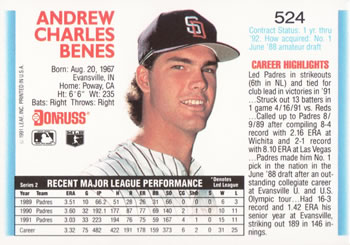 Andy Benes  baseball card collectible - Main Image 2