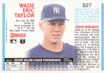 Wade Taylor  baseball card collectible - Main Image 2