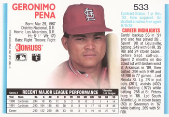 Geronimo Pena  baseball card collectible - Main Image 2