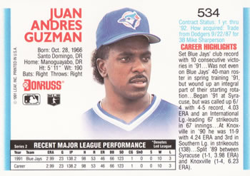 Juan Guzman  baseball card collectible - Main Image 2