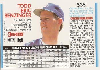 Todd Benzinger  baseball card collectible - Main Image 2
