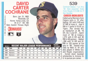 Dave Cochrane  baseball card collectible - Main Image 2