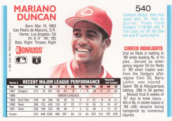 Mariano Duncan  baseball card collectible - Main Image 2